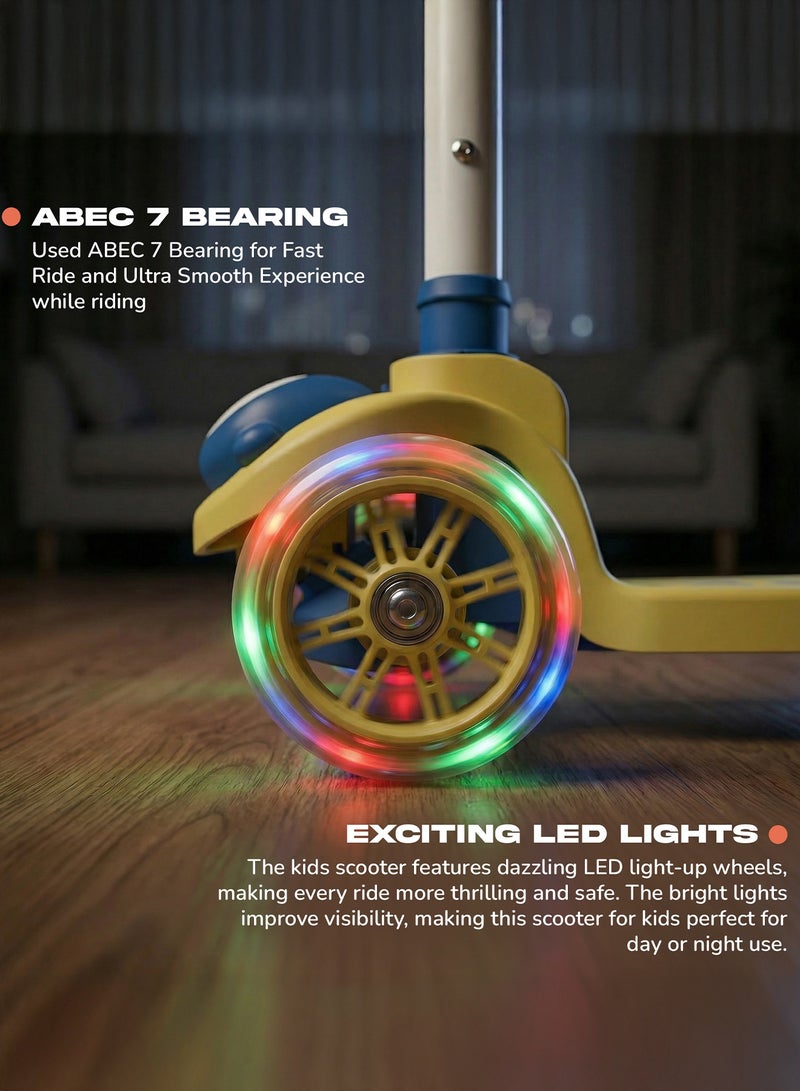 بيبي سكوتر مونكي للأطفال | سكوتر بثلاث عجلات للأطفال بثلاثة ارتفاعات قابلة للتعديل، مزود بإضاءة LED وموسيقى | سكوترات تزلج تتحمل وزنًا يصل إلى 50 كجم | سكوترات جري للأطفال من عمر سنتين إلى 10 سنوات، لون أصفر - Image 4